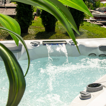 Hot tub waterfall and craftsmanship detail
